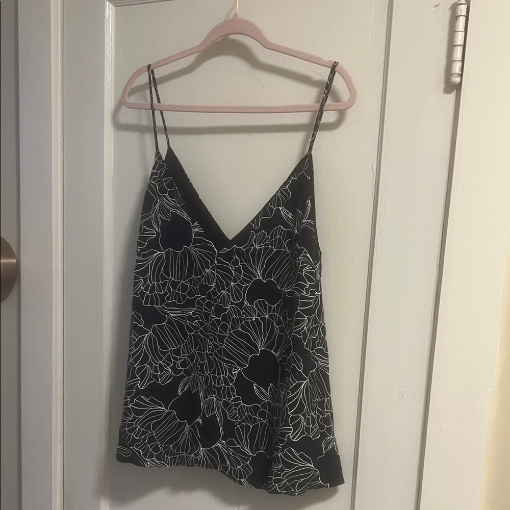 Black Navy White Floral V-Neck Spaghetti Strap Tank Top